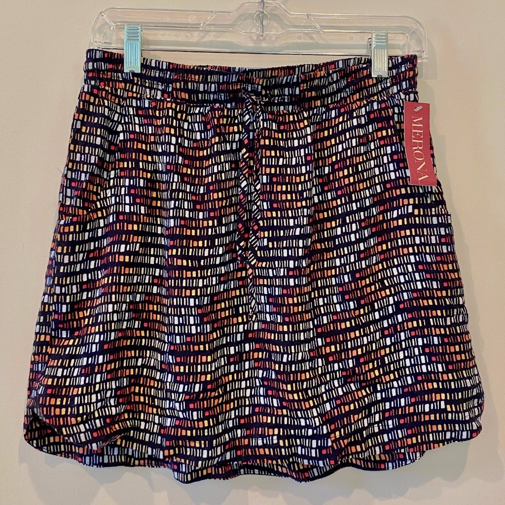 NWT Merona Xavier Navy Shapes Drawstring Skirt Sz S